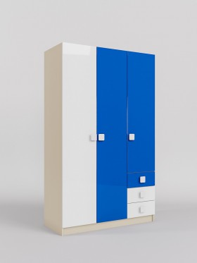 Шкаф 3-х створчатый с ящиками Скай люкс (Синий/Белый/корпус Клен) в Ленске - lensk.katalogmebeli.com | фото