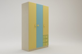 Шкаф 3-х створчатый с ящиками Смайли (Желтый/Голубой/Зеленый/корпус Клен) в Ленске - lensk.katalogmebeli.com | фото
