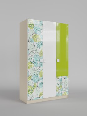Шкаф 3-х створчатый с ящиками Твит (Белый/Зеленый/корпус Клен) в Ленске - lensk.katalogmebeli.com | фото