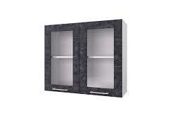 Шкаф 80 с 2-мя витринами Лофт (Камень Арья/корпус Белый) в Ленске - lensk.katalogmebeli.com | фото
