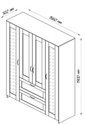 Шкаф четырехдверный Сириус с 1 зеркалом и 2 ящиками дуб венге в Ленске - lensk.katalogmebeli.com | фото 2