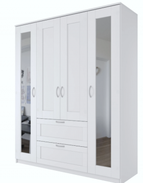 Шкаф четырехдверный Сириус с 2 зеркалами и 2 ящиками белый в Ленске - lensk.katalogmebeli.com | фото