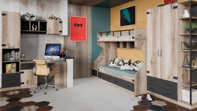 Шкаф для одежды комбинированный «Окланд» (Фон Черный/Дуб Делано) в Ленске - lensk.katalogmebeli.com | фото 4