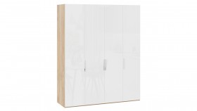 Шкаф для одежды с 4 глухими дверями «Эмбер» Яблоня Беллуно/Белый глянец в Ленске - lensk.katalogmebeli.com | фото 1