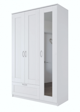 Шкаф трехдверный Сириус с зеркалом и 1 ящиком белый в Ленске - lensk.katalogmebeli.com | фото