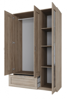 Шкаф трехдверный Сириус с зеркалом и 1 ящиком дуб сонома в Ленске - lensk.katalogmebeli.com | фото 3