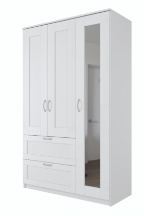 Шкаф трехдверный Сириус с зеркалом и 2 ящиками белый в Ленске - lensk.katalogmebeli.com | фото 1