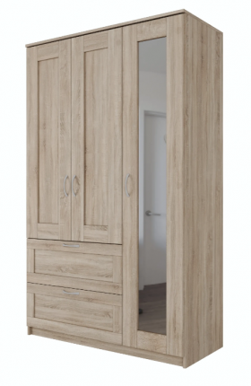 Шкаф трехдверный Сириус с зеркалом и 2 ящиками дуб сонома в Ленске - lensk.katalogmebeli.com | фото