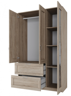 Шкаф трехдверный Сириус с зеркалом и 2 ящиками дуб сонома в Ленске - lensk.katalogmebeli.com | фото 3